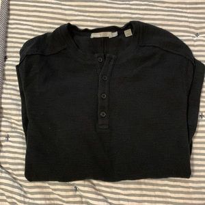VINCE Henley Shirt Black Size Small Raw Hem